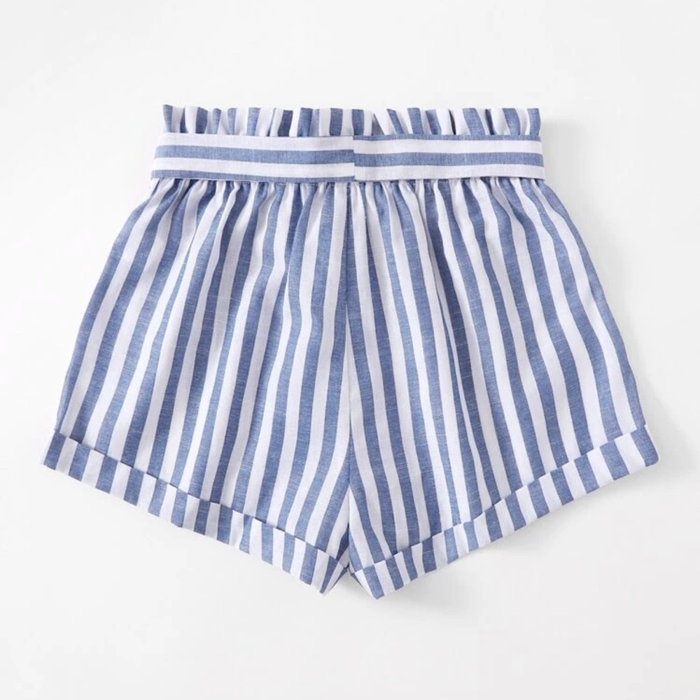 Belted white blue striped paperbag shorts boho - Picture 2 of 2